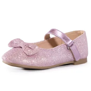 Kids Dress Shoes-Silver/Purple Sequined Mary Jane with Bow Tie