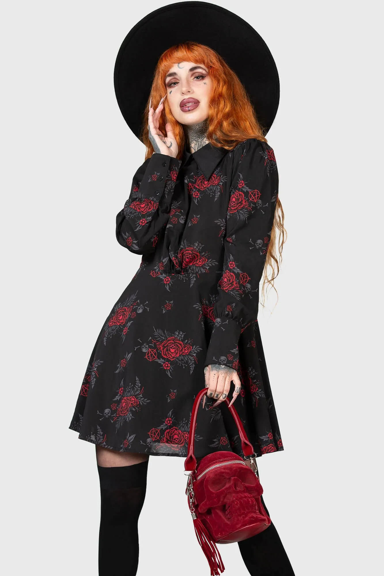 Killstar Pandora's Nightmare Skull Rose Dress Black