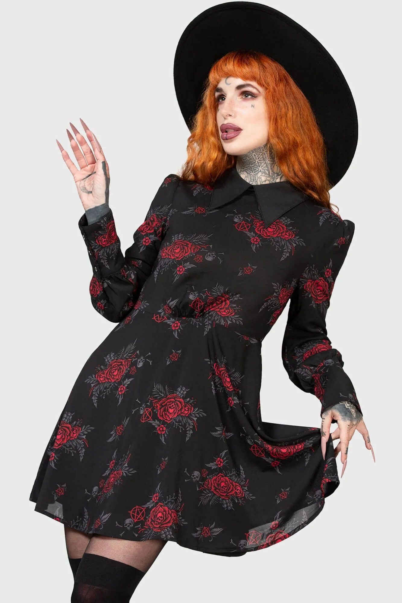 Killstar Pandora's Nightmare Skull Rose Dress Black