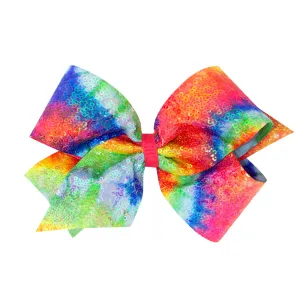 King Iridescent Sequin Bright Tie Dye Hair Bow on Clippie