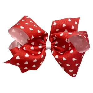 King Red w/White Hearts Hair Bow on Clippie