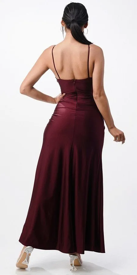 La Scala 25872 Long Dress Pleated Spaghetti Strap Side Leg Slit