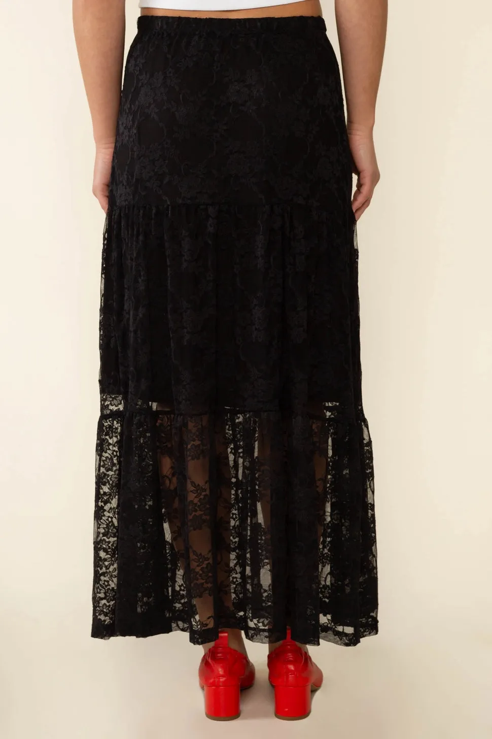 Lace Tiered Maxi Skirt with Slip