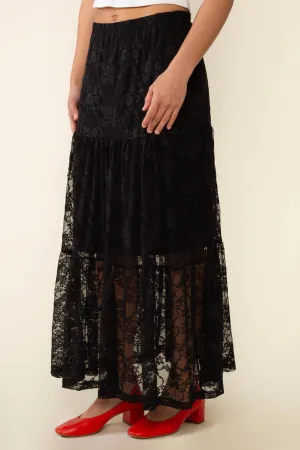 Lace Tiered Maxi Skirt with Slip