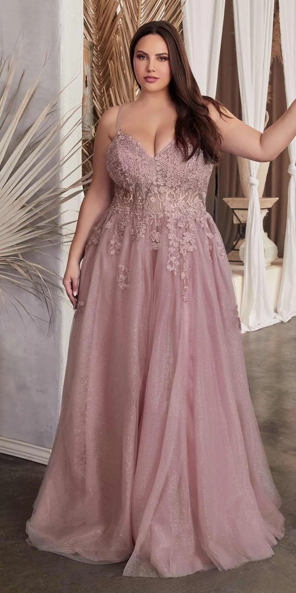Ladivine C148 Long Strapless Lace and Tulle Glitter A-Line Ballgown