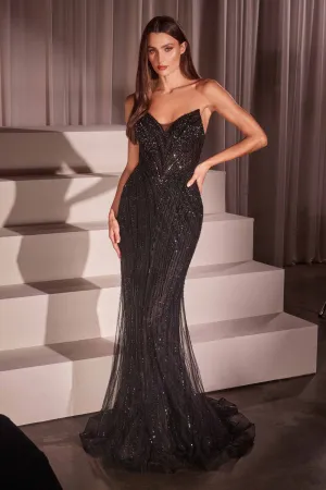 Ladivine CC416 Dress Sequin Strapless Fitted Gown