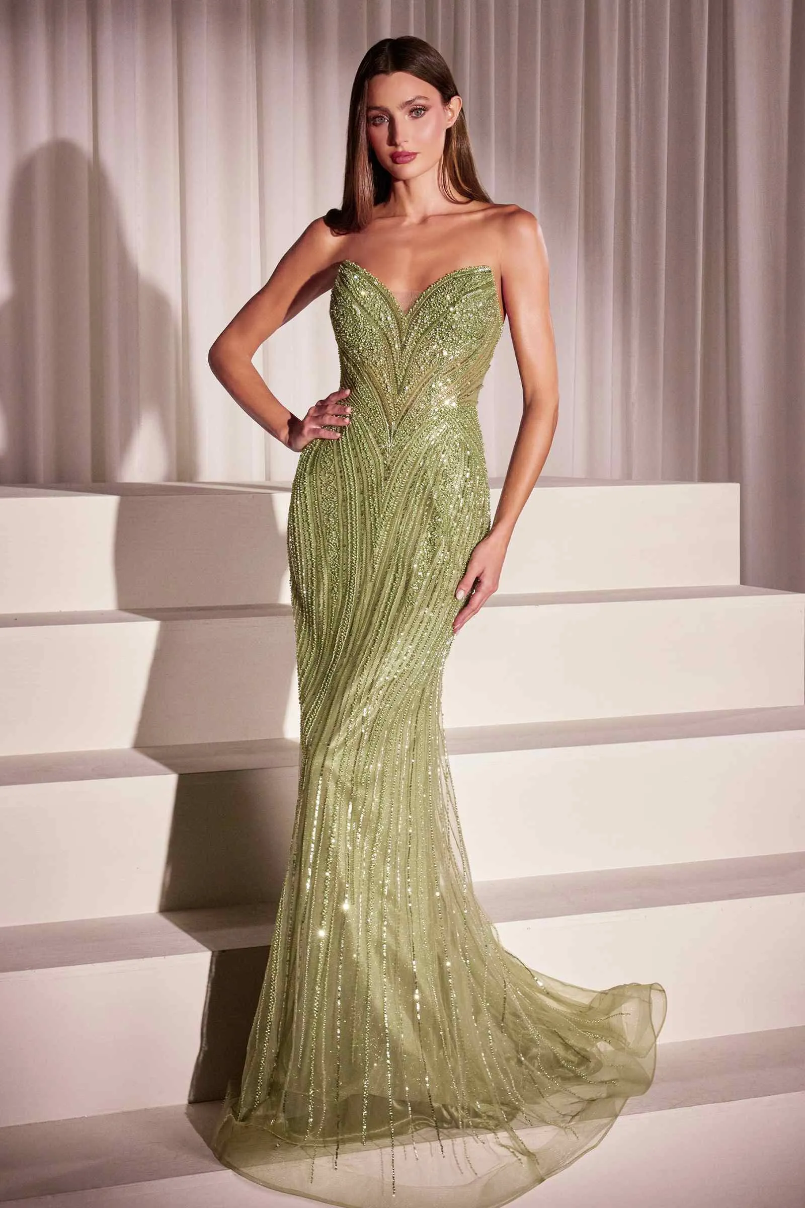 Ladivine CC416 Dress Sequin Strapless Fitted Gown