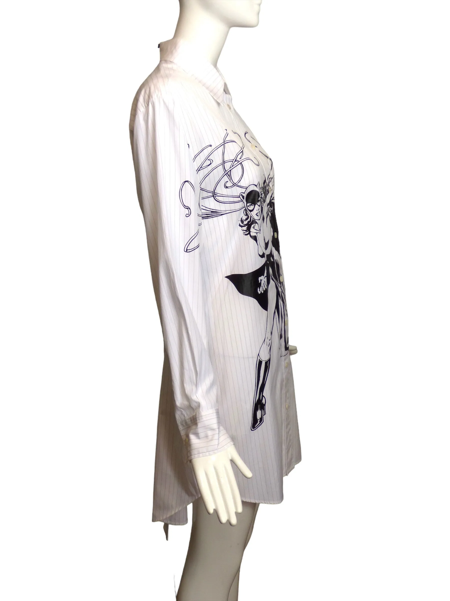 LANVIN X DC COMICS- NWT 2022 Cat Woman Pinstripe Shirt Dress, Size 6