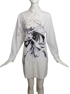 LANVIN X DC COMICS- NWT 2022 Cat Woman Pinstripe Shirt Dress, Size 6
