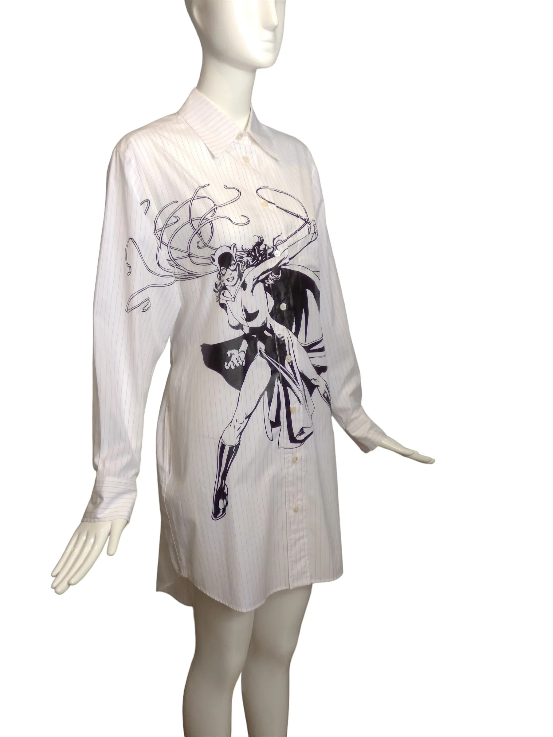 LANVIN X DC COMICS- NWT 2022 Cat Woman Pinstripe Shirt Dress, Size 6
