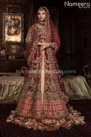 Lehenga with Frock in Red Pakistani Bridal Dress #BS68