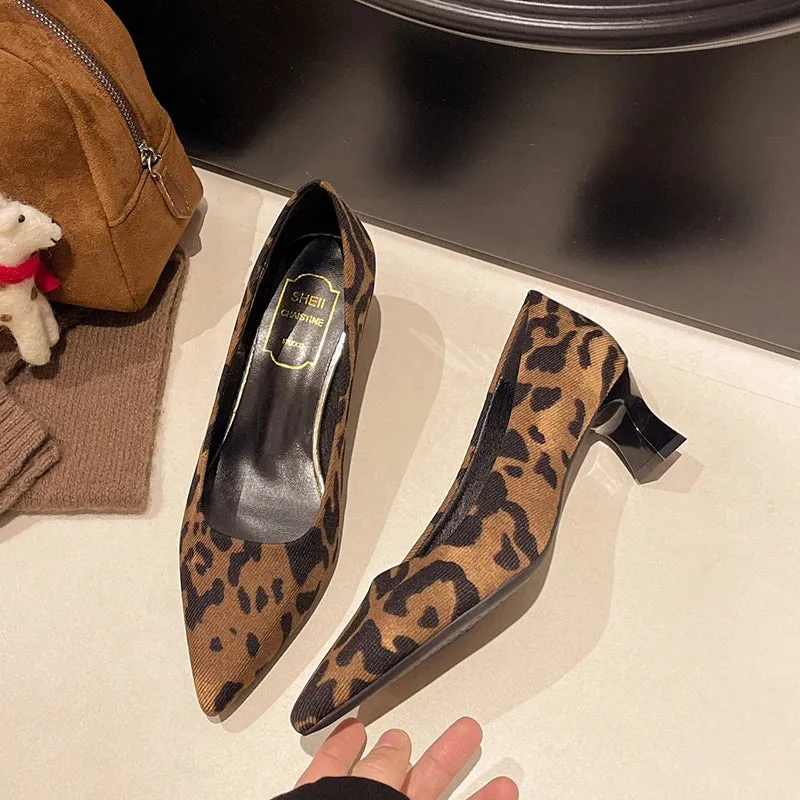 Leopard Print Women High Heel Shoes Fashion Pointed Toe Shallow Shoes Party Dress Ladies Pumps Shoes