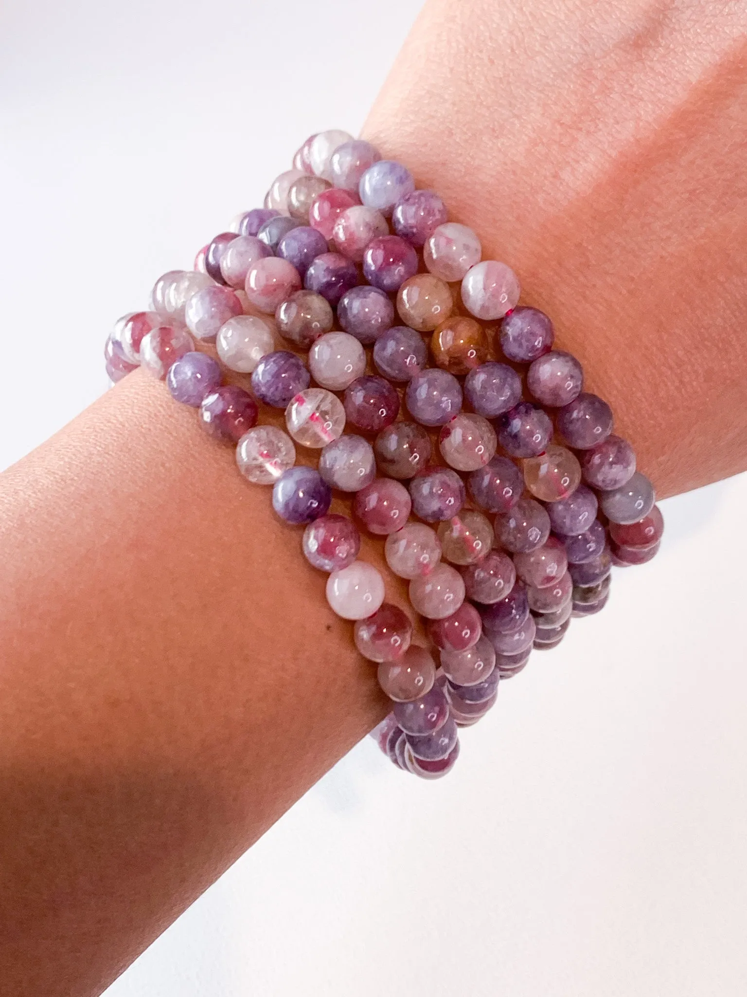 Lepidolite in Quartz with Pink Tourmaline Bracelets