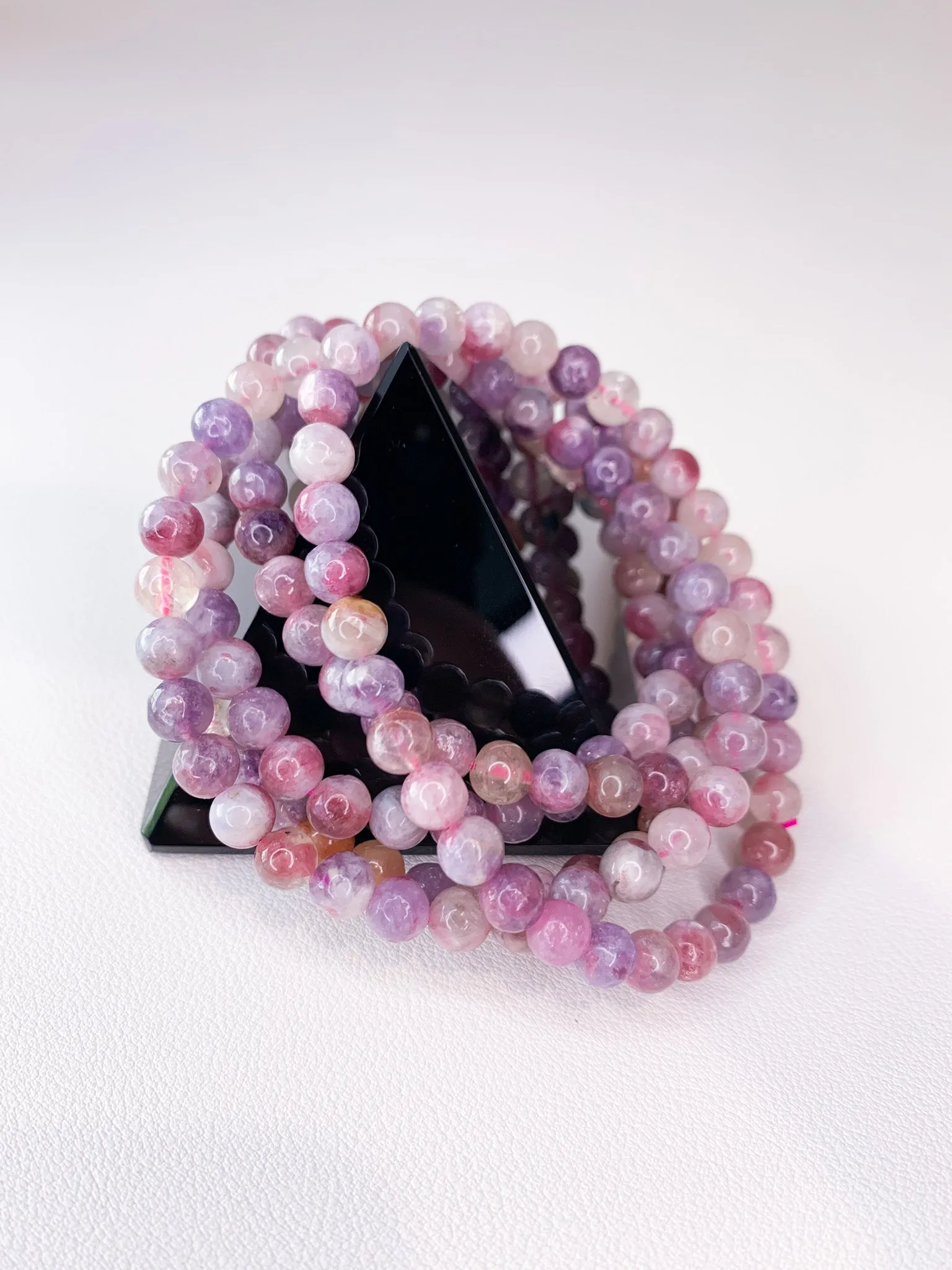 Lepidolite in Quartz with Pink Tourmaline Bracelets