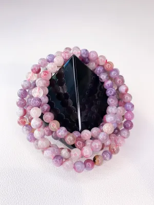 Lepidolite in Quartz with Pink Tourmaline Bracelets