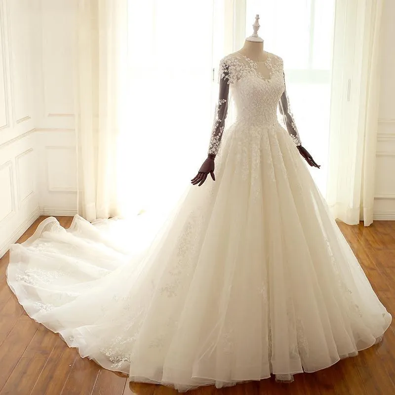 Long Sleeve Lace Long Custom Cheap Custom Wedding Dresses, WDY0174