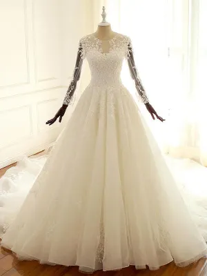 Long Sleeve Lace Long Custom Cheap Custom Wedding Dresses, WDY0174