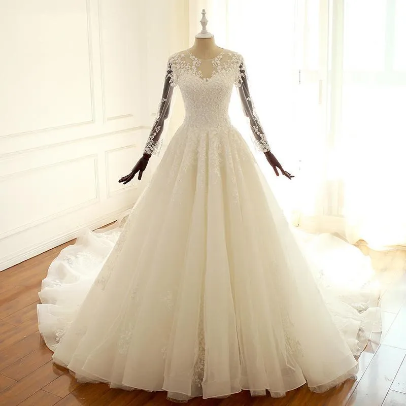 Long Sleeve Lace Long Custom Cheap Custom Wedding Dresses, WDY0174