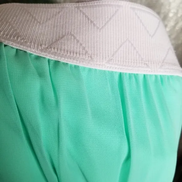 LuLaRoe BNWT M Lucy skirt - aqua chiffon with pink waistband