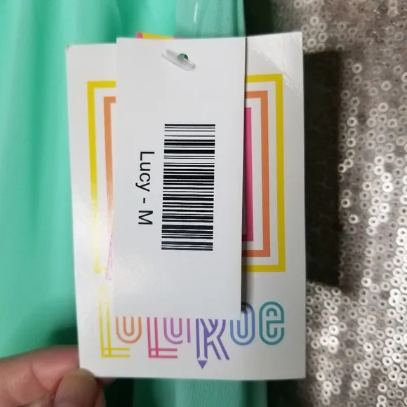 LuLaRoe BNWT M Lucy skirt - aqua chiffon with pink waistband