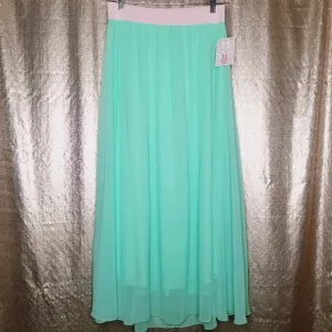 LuLaRoe BNWT M Lucy skirt - aqua chiffon with pink waistband