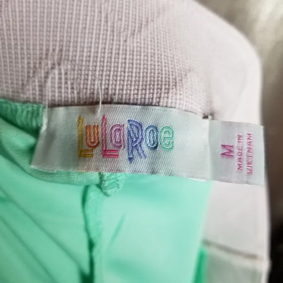 LuLaRoe BNWT M Lucy skirt - aqua chiffon with pink waistband