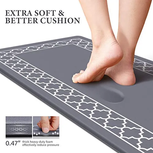 LuxStep Kitchen Mat Set of 2 Anti Fatigue Mat, Non Slip Kitchen Rugs and Mats Waterproof Memory Foam Kitchen Rug, Standing Desk Mat Floor Mats for House,Sink,Office,Kitchen (Grey)