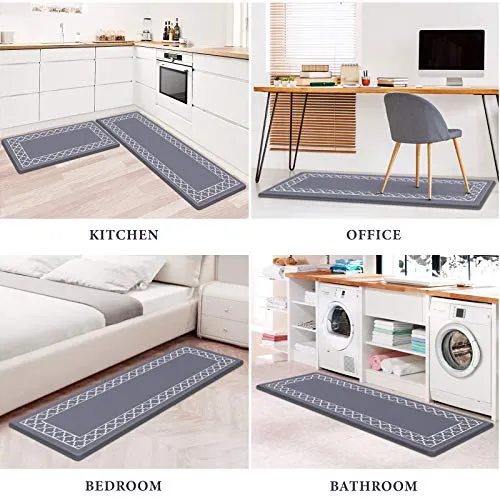 LuxStep Kitchen Mat Set of 2 Anti Fatigue Mat, Non Slip Kitchen Rugs and Mats Waterproof Memory Foam Kitchen Rug, Standing Desk Mat Floor Mats for House,Sink,Office,Kitchen (Grey)