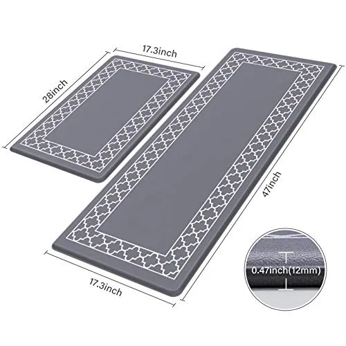 LuxStep Kitchen Mat Set of 2 Anti Fatigue Mat, Non Slip Kitchen Rugs and Mats Waterproof Memory Foam Kitchen Rug, Standing Desk Mat Floor Mats for House,Sink,Office,Kitchen (Grey)