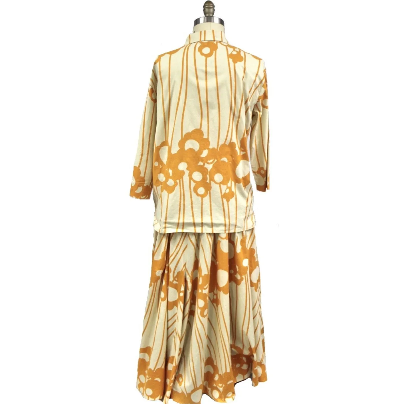 Marimekko Mika Piirainen Vintage Mod Floral 2pc Set L 1970s Cotton Orange Katsuji Wakisaka Print