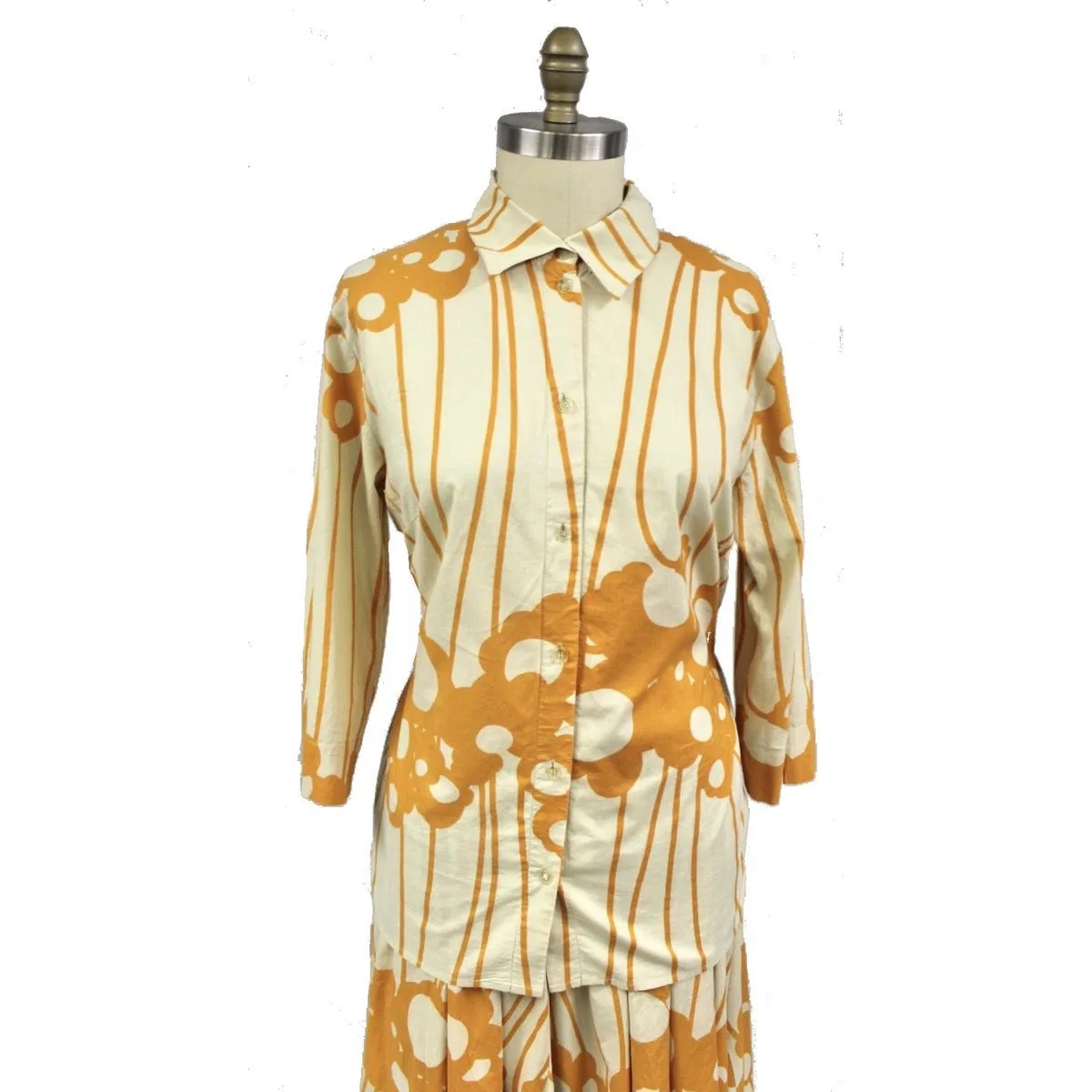 Marimekko Mika Piirainen Vintage Mod Floral 2pc Set L 1970s Cotton Orange Katsuji Wakisaka Print