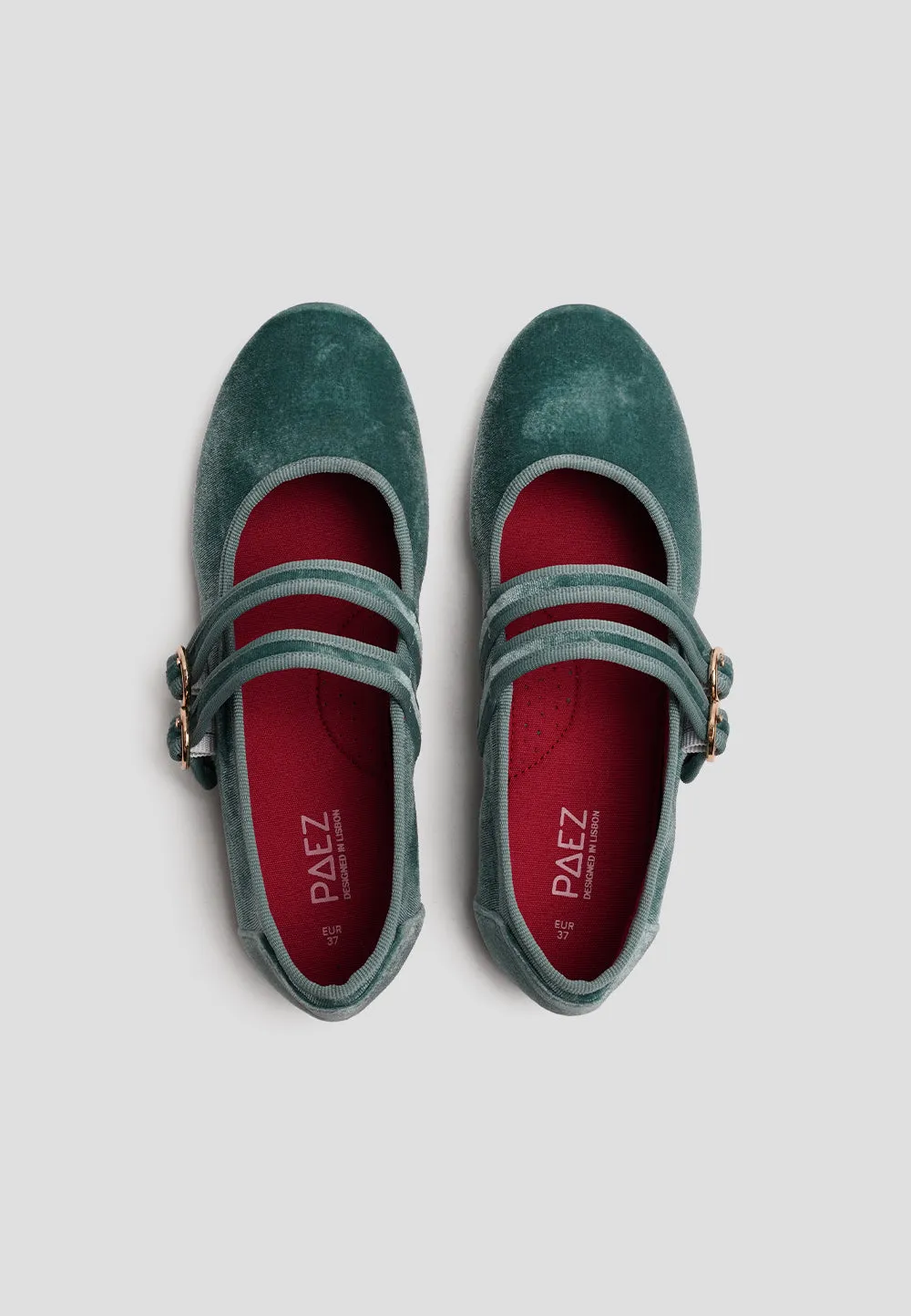 MARY JANE DOUBLE STRAP VELVET BERYL GREEN