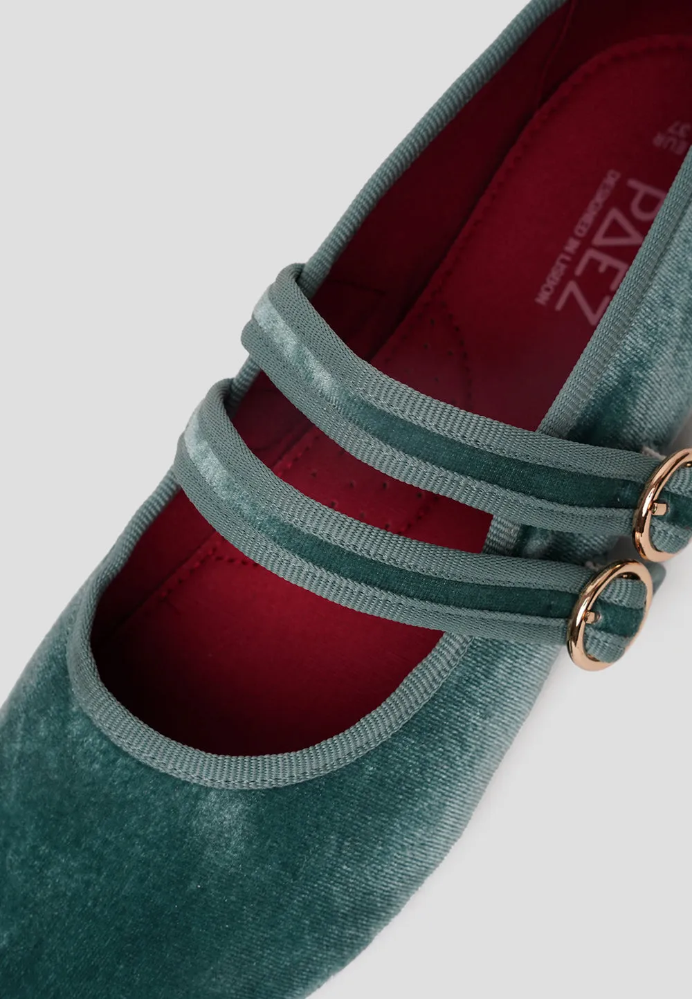 MARY JANE DOUBLE STRAP VELVET BERYL GREEN