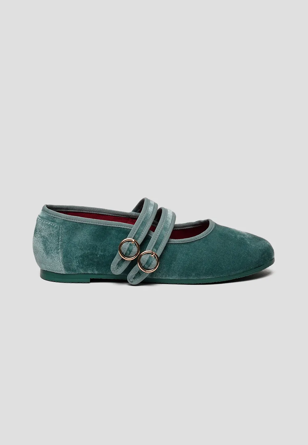 MARY JANE DOUBLE STRAP VELVET BERYL GREEN
