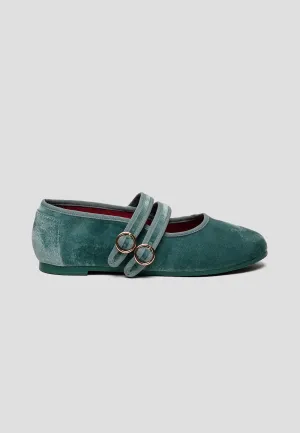 MARY JANE DOUBLE STRAP VELVET BERYL GREEN