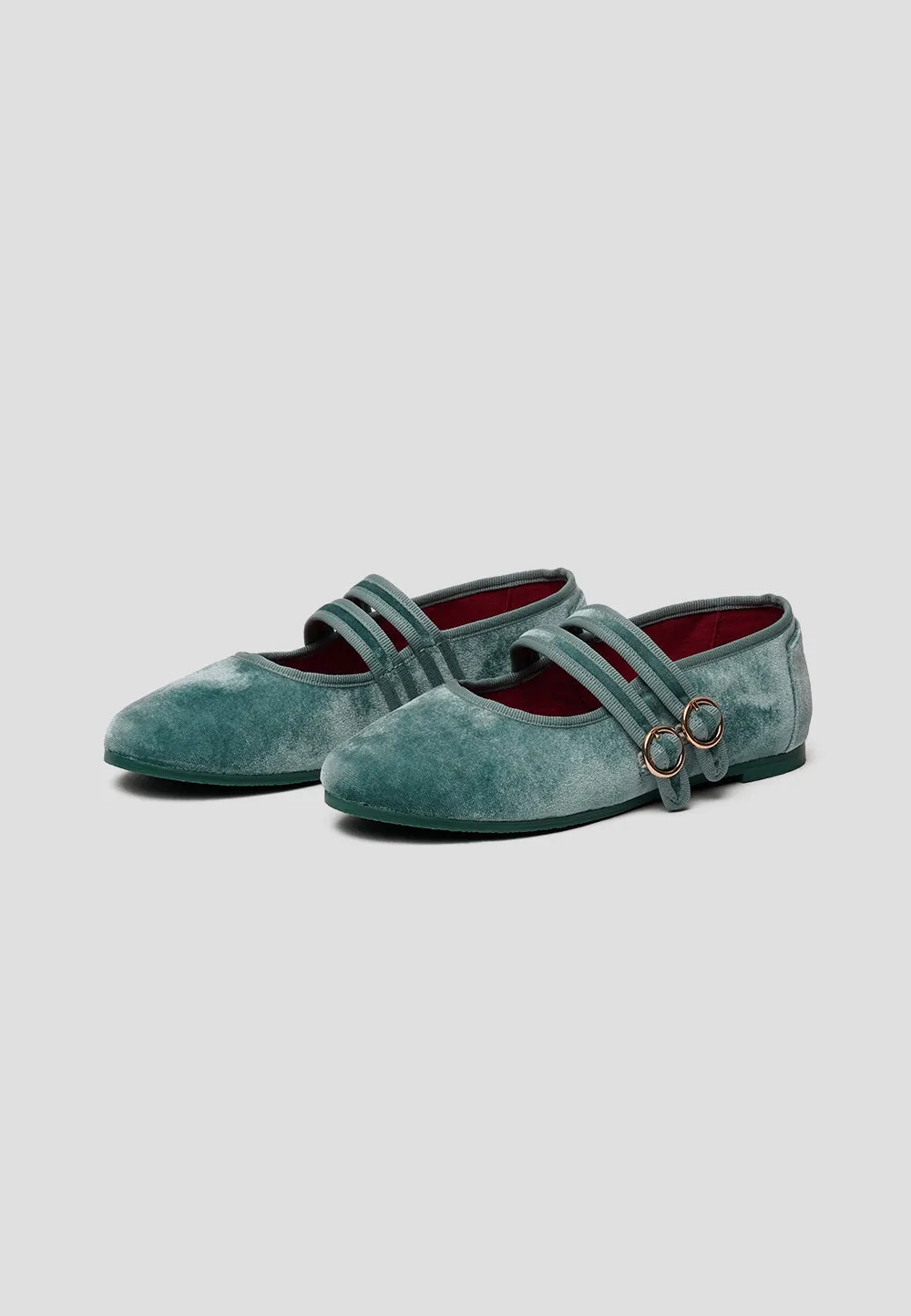 MARY JANE DOUBLE STRAP VELVET BERYL GREEN