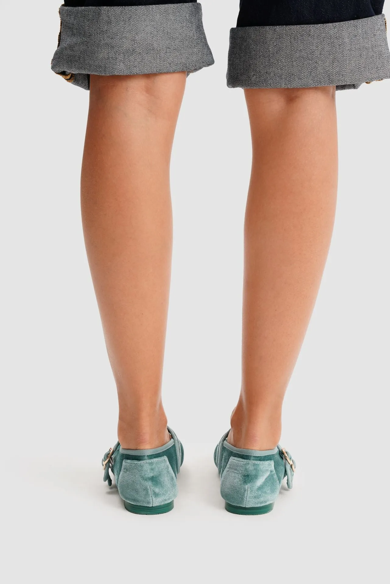 MARY JANE DOUBLE STRAP VELVET BERYL GREEN