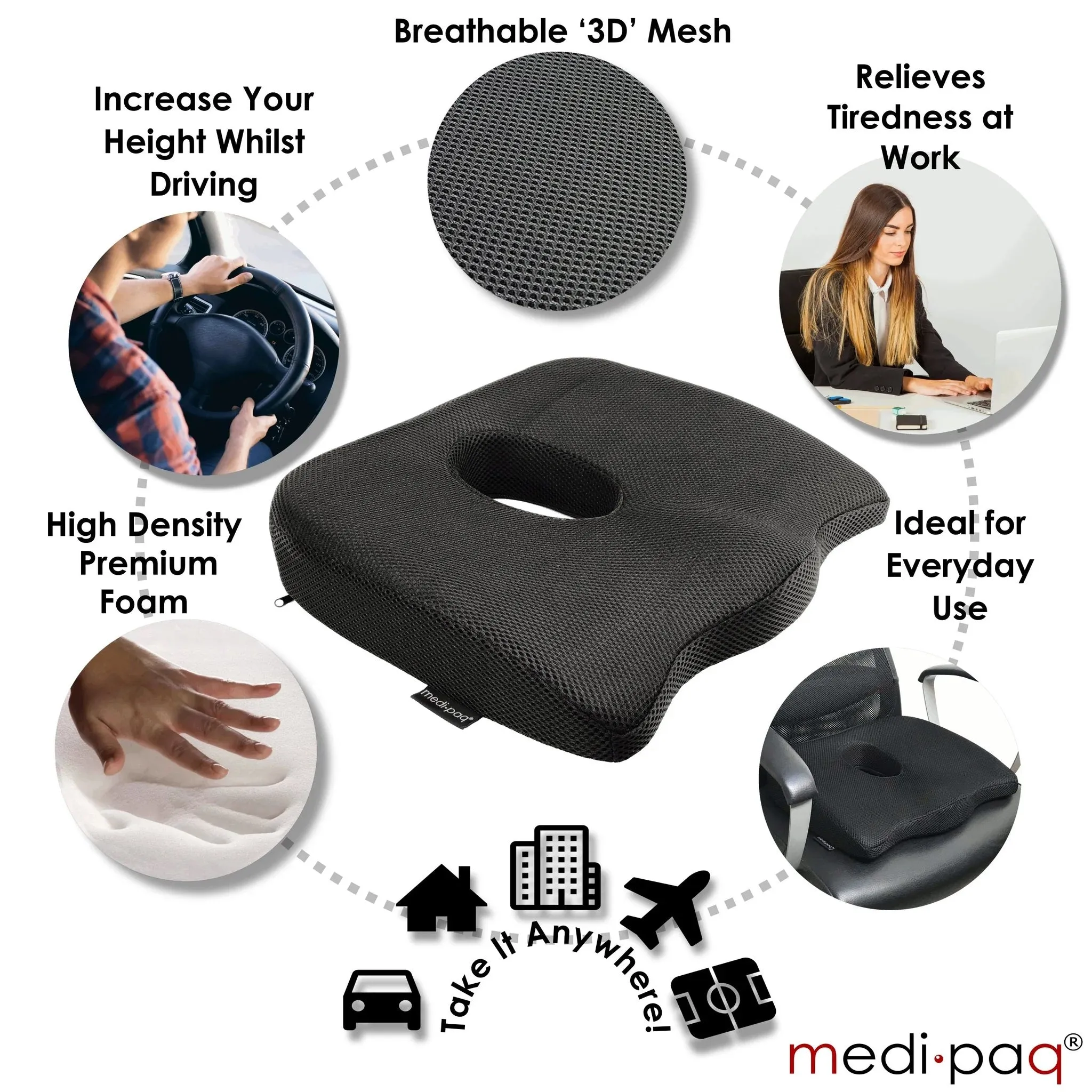 Medipaq®️ Luxury Orthopaedic Coccyx Seat Cushion