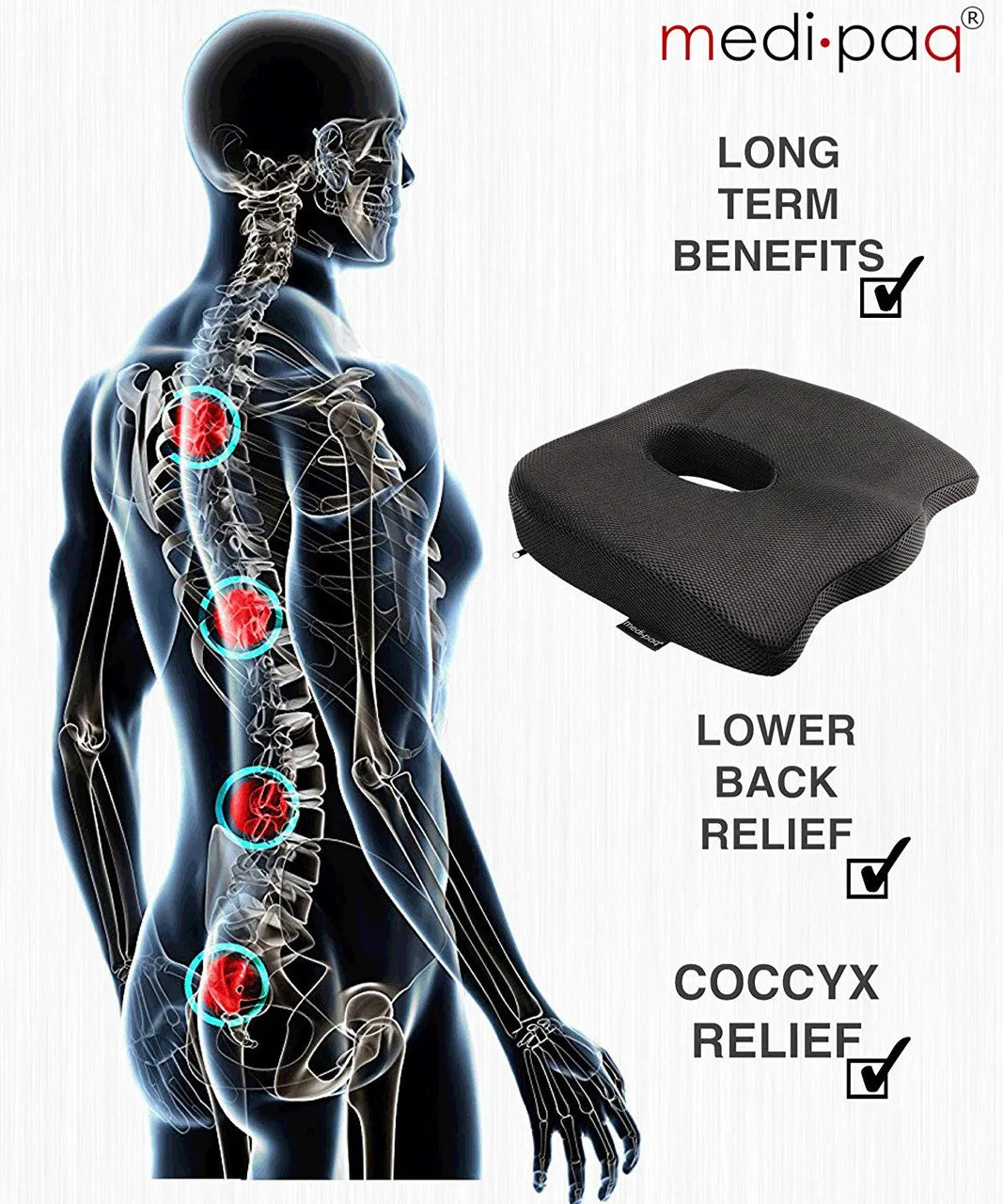 Medipaq®️ Luxury Orthopaedic Coccyx Seat Cushion