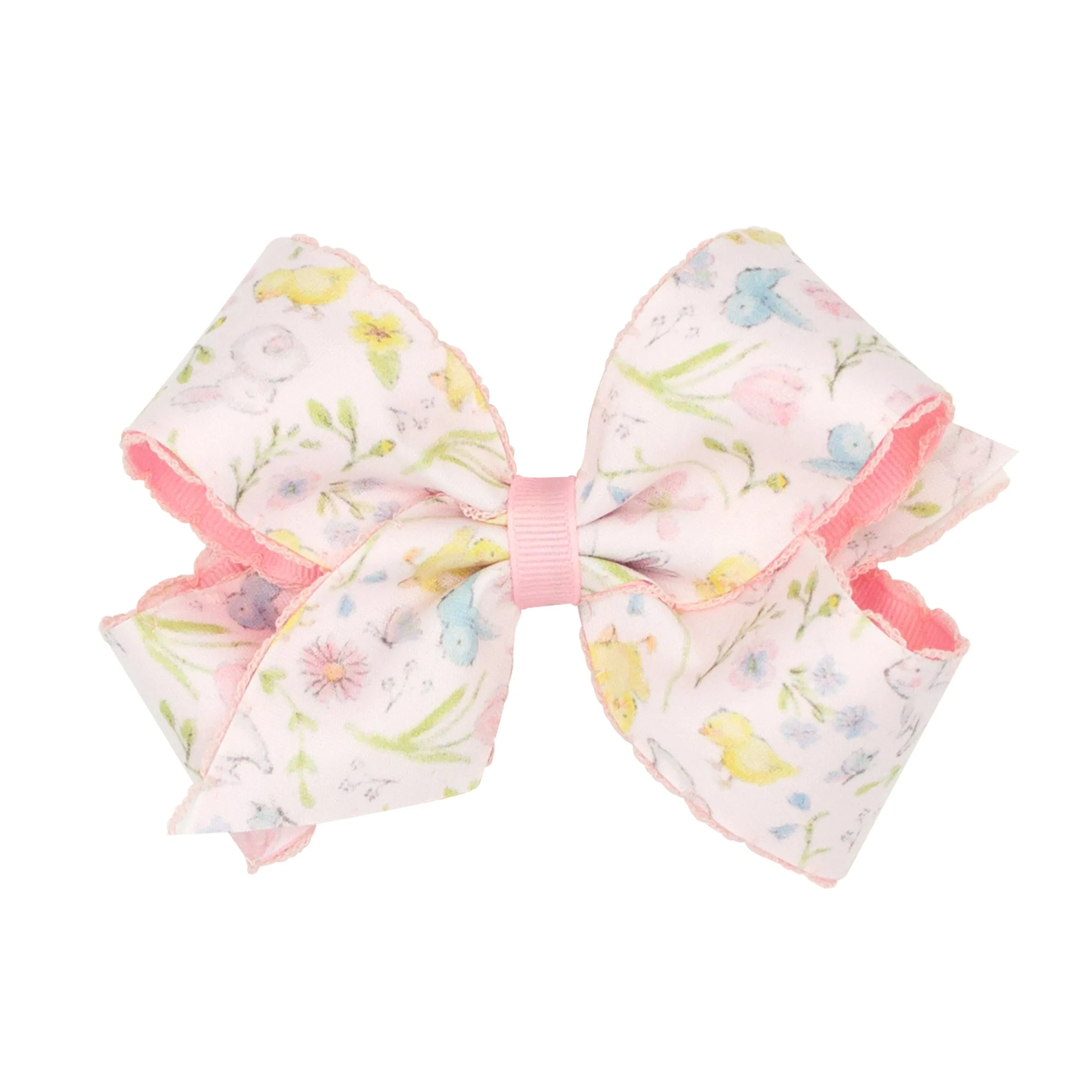 Medium Spring Illustration Print Overlay Hair Bow on Clippie