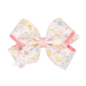 Medium Spring Illustration Print Overlay Hair Bow on Clippie