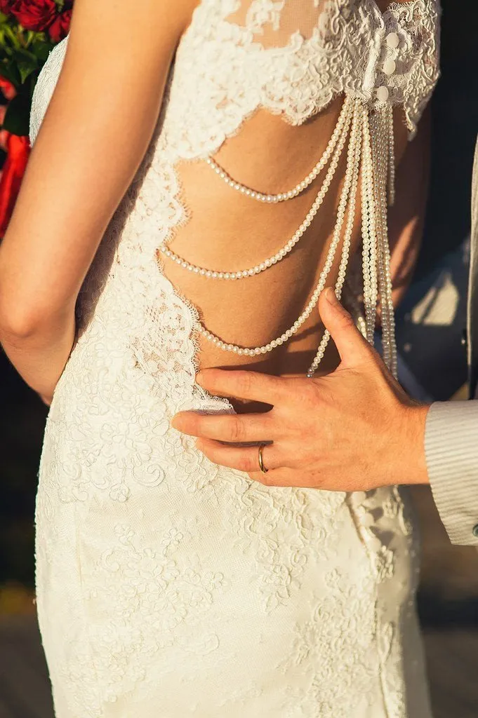 Mermaid Open Back Beaded White Lace Wedding Dresses.Cheap Wedding Dresses, WDY0273