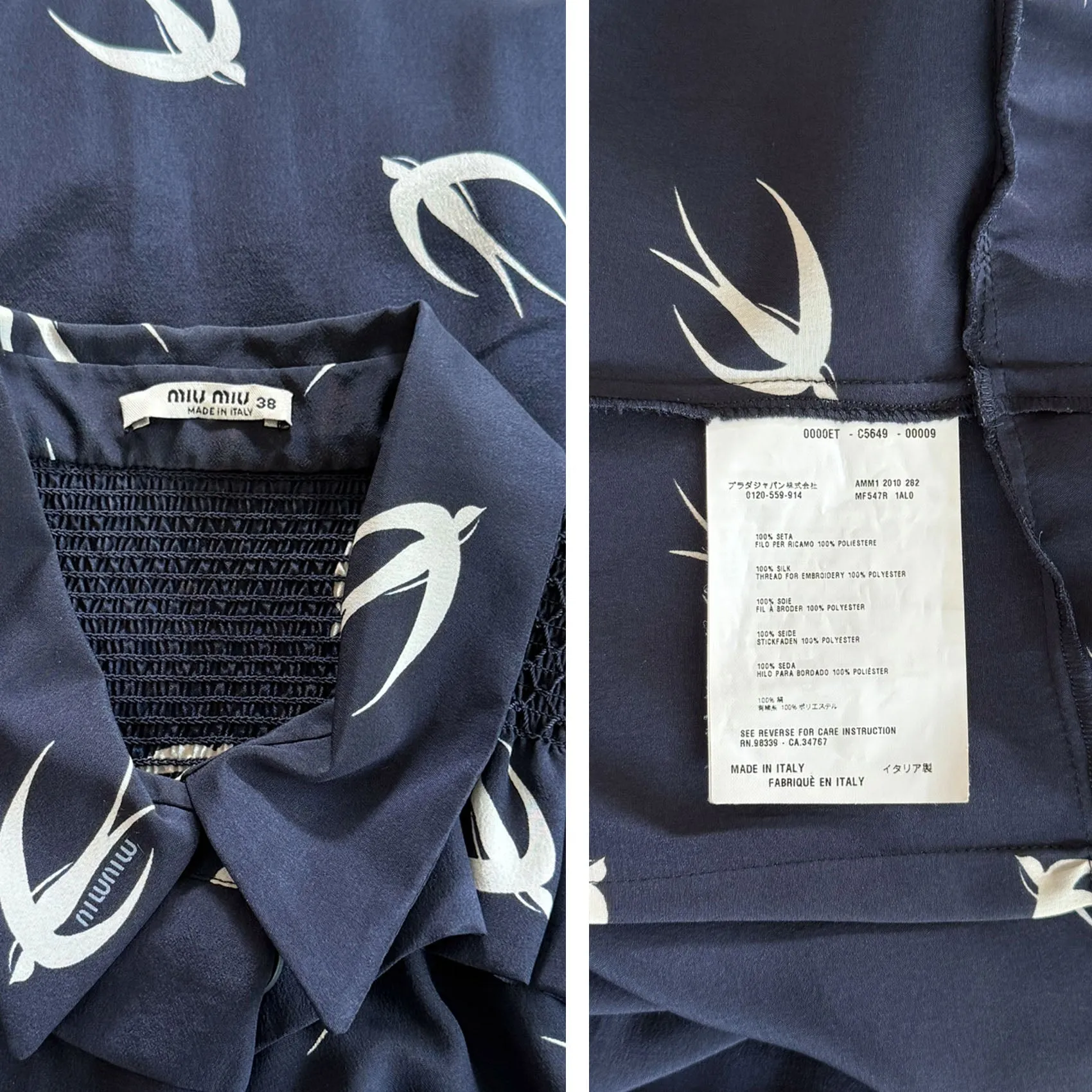 Miu Miu Spring 2010 Swallow Print Mini Dress