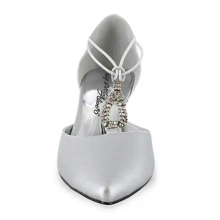 MOONLIGHT Rhinestone Satin Heel Pointed Toe Pumps