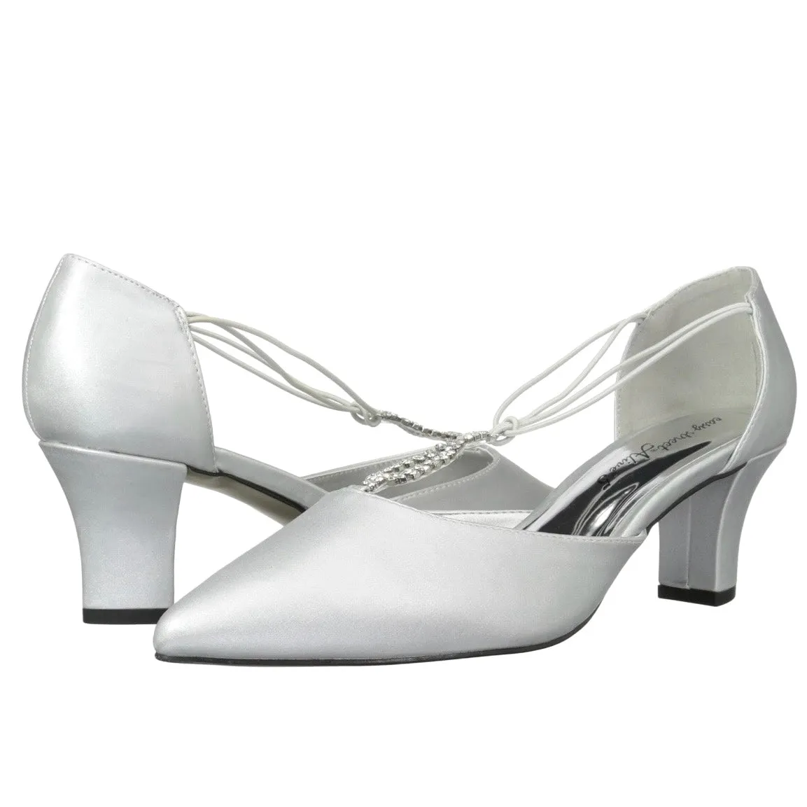 MOONLIGHT Rhinestone Satin Heel Pointed Toe Pumps