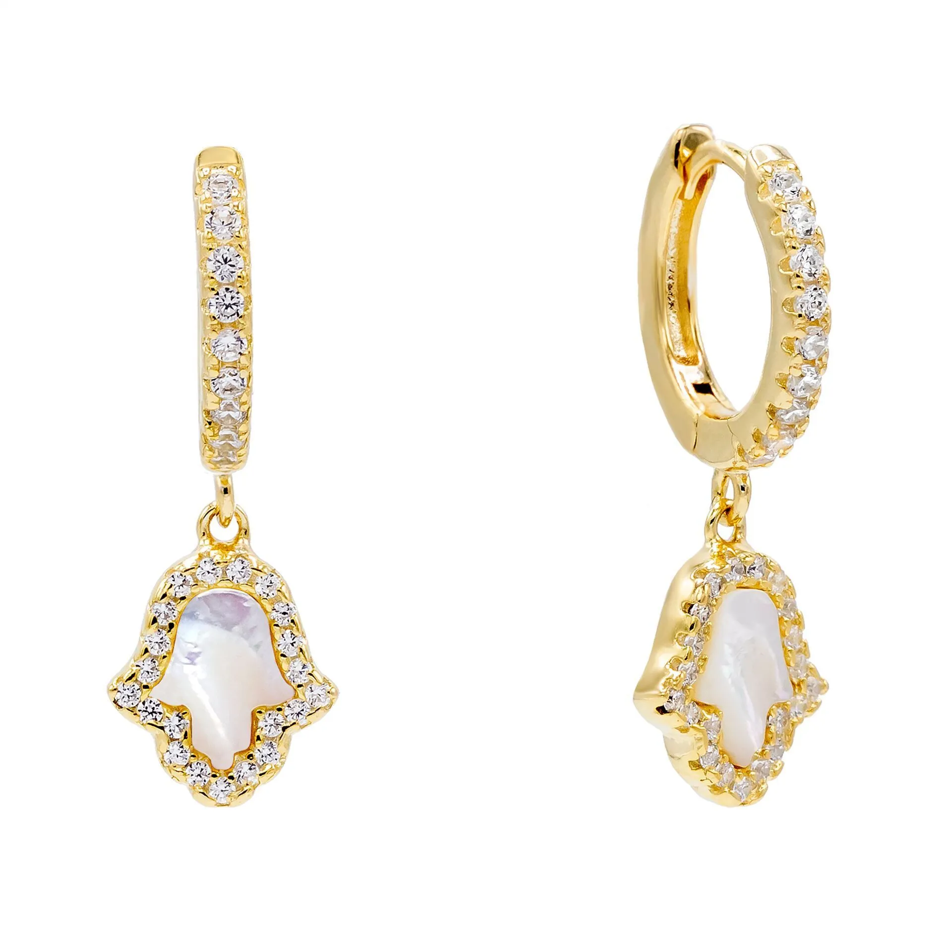 Mother of Pearl Hamsa Huggie Earring