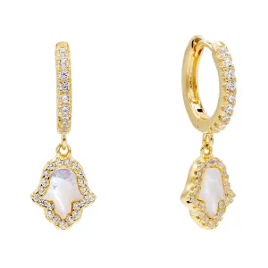 Mother of Pearl Hamsa Huggie Earring