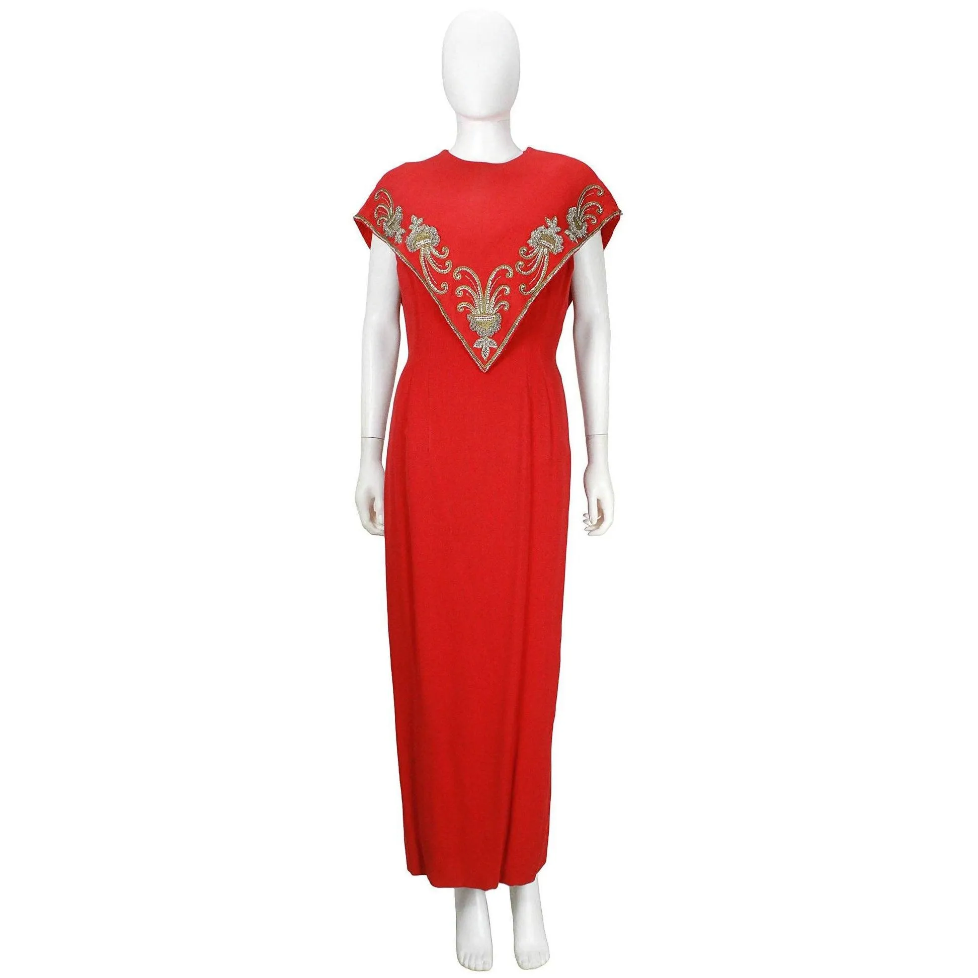 Mr. Blackwell Embellished Red Gown and Matching Caplet | Size M
