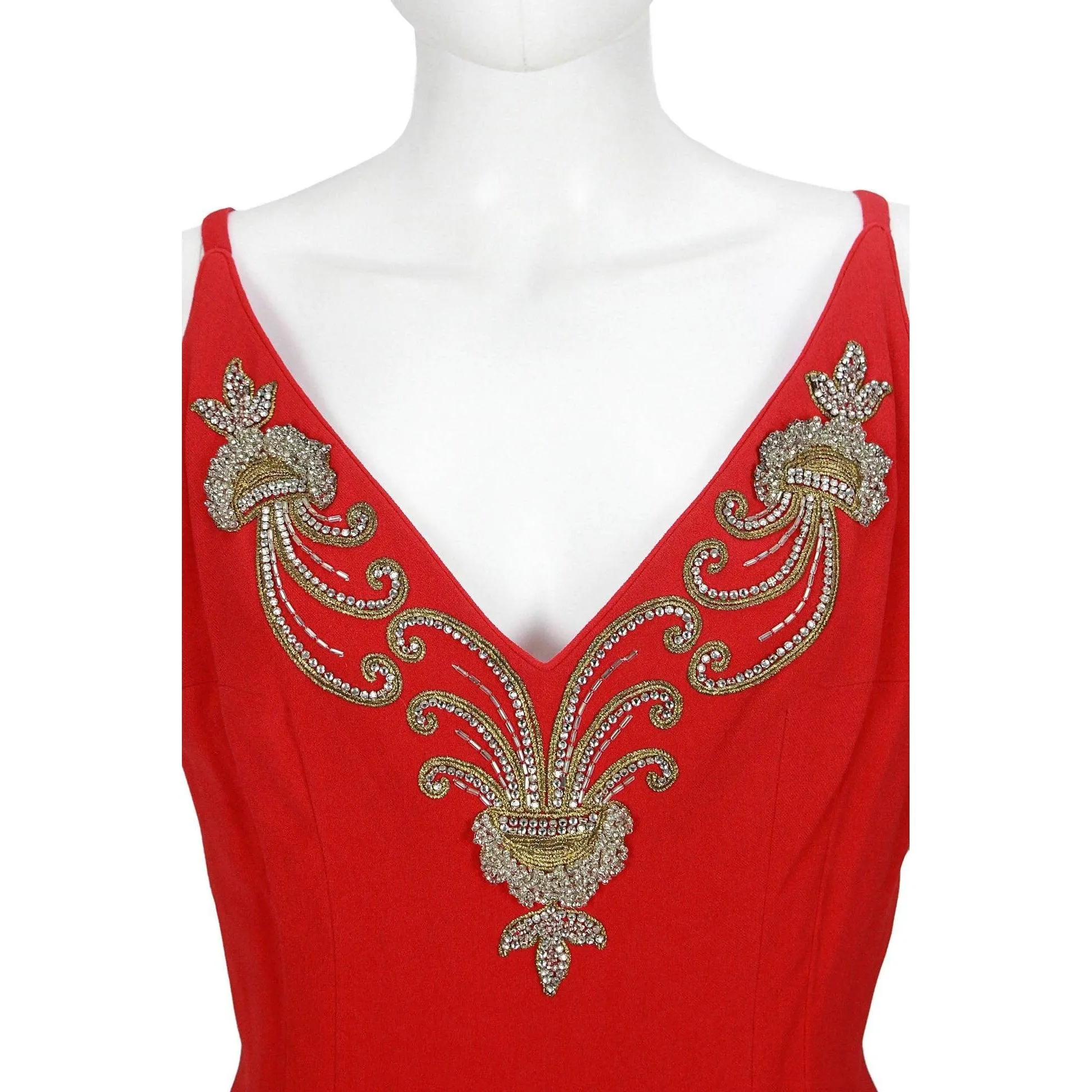 Mr. Blackwell Embellished Red Gown and Matching Caplet | Size M