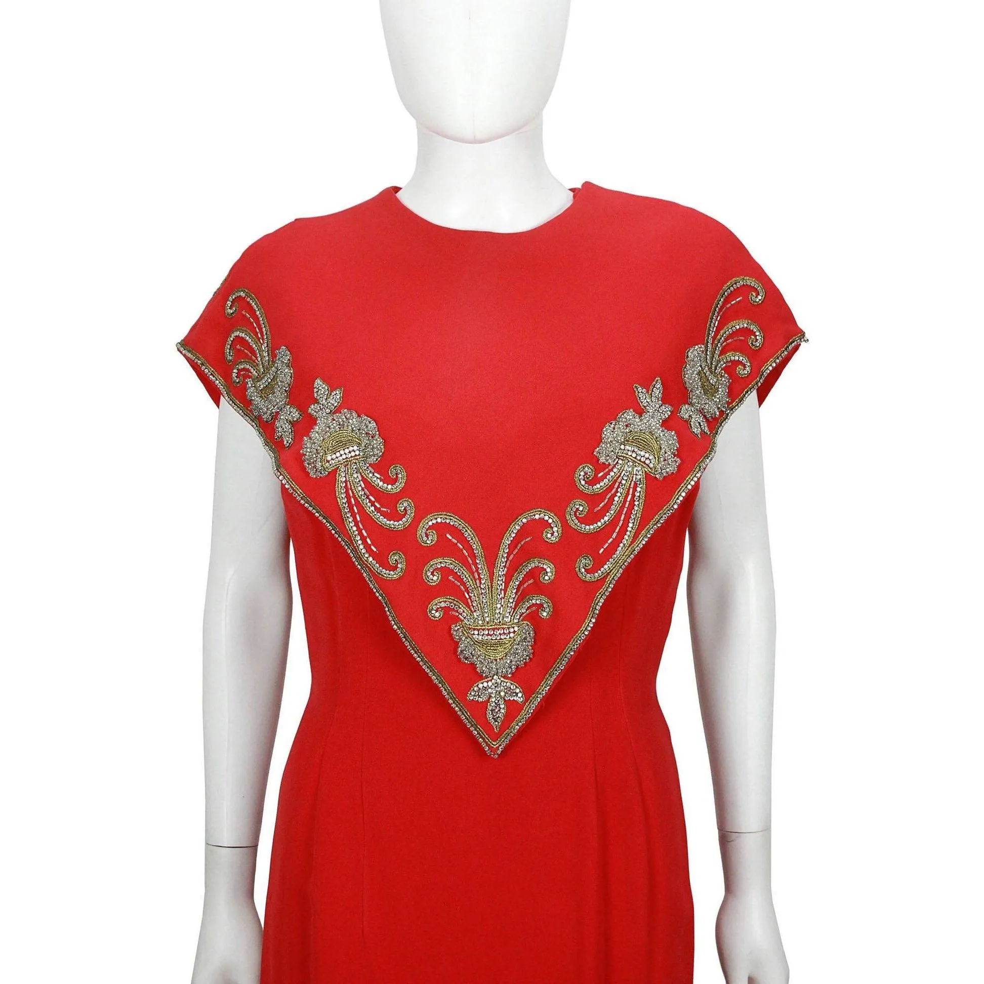 Mr. Blackwell Embellished Red Gown and Matching Caplet | Size M